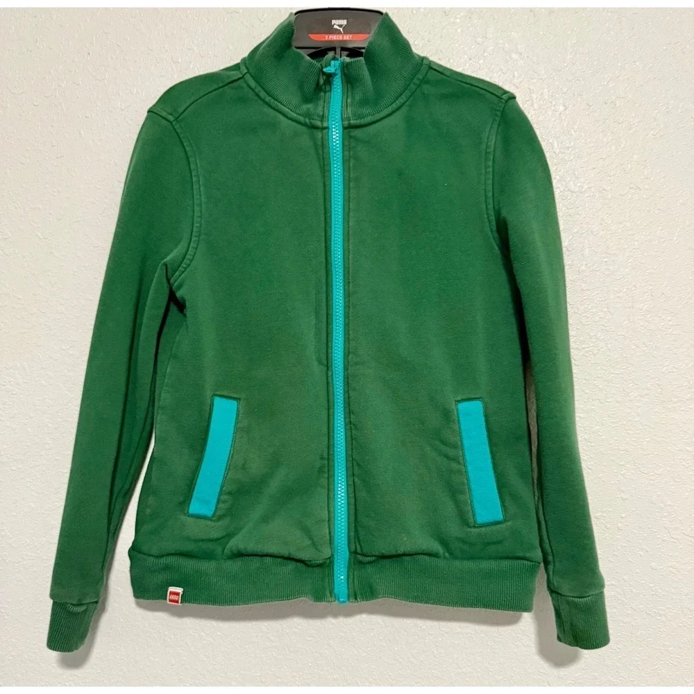 Kids Lego Green Zip Up Track Jacket with Teal Accents Size Medium